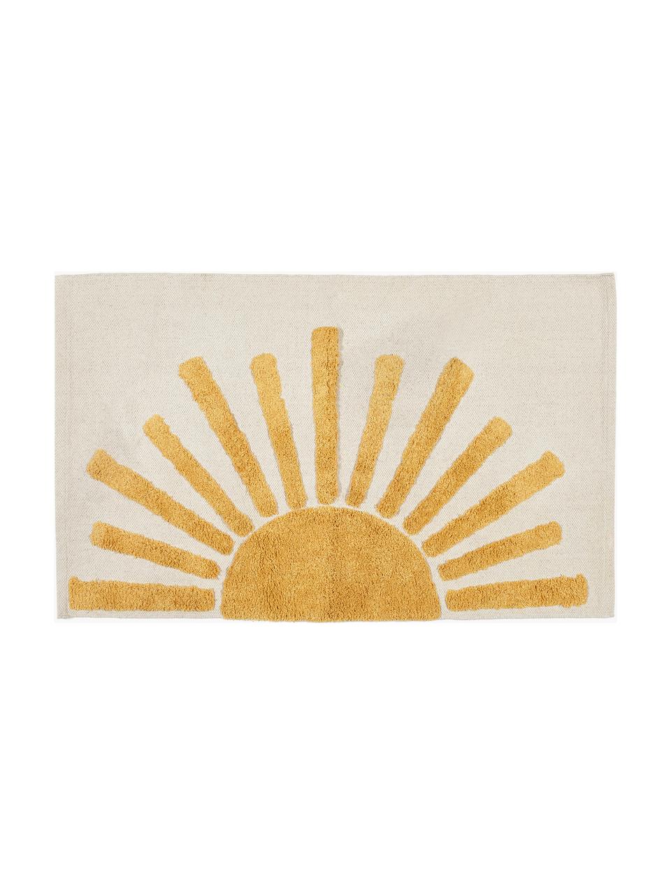 Tapis de bain moelleux Sun, 100 % coton, Beige clair, jaune soleil, larg. 60 x long. 90 cm