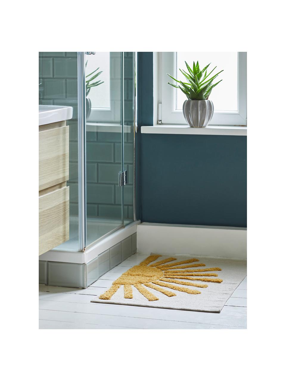 Tapis de bain moelleux Sun, 100 % coton, Beige clair, jaune soleil, larg. 60 x long. 90 cm