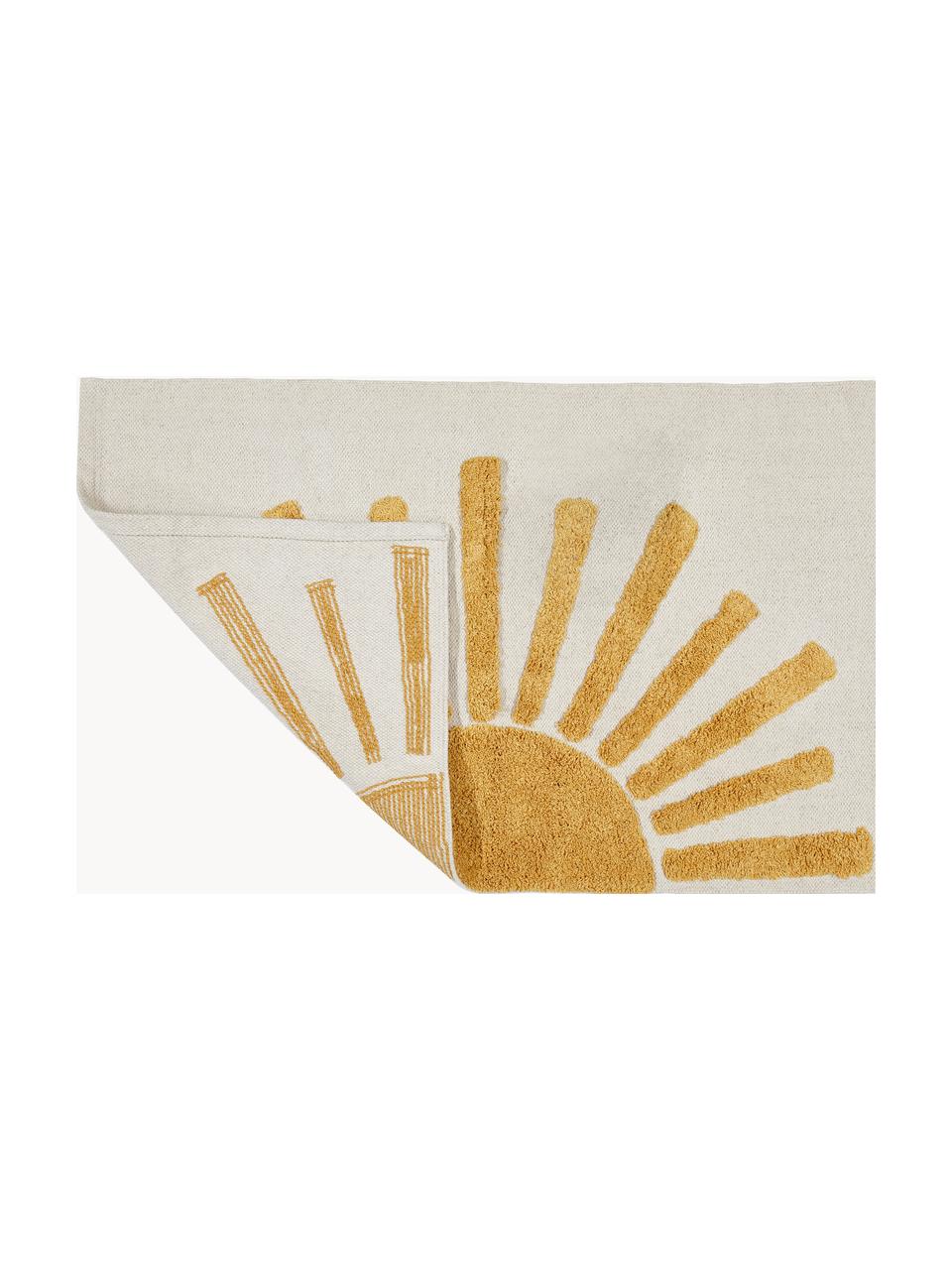 Tapis de bain moelleux Sun, 100 % coton, Beige clair, jaune soleil, larg. 60 x long. 90 cm