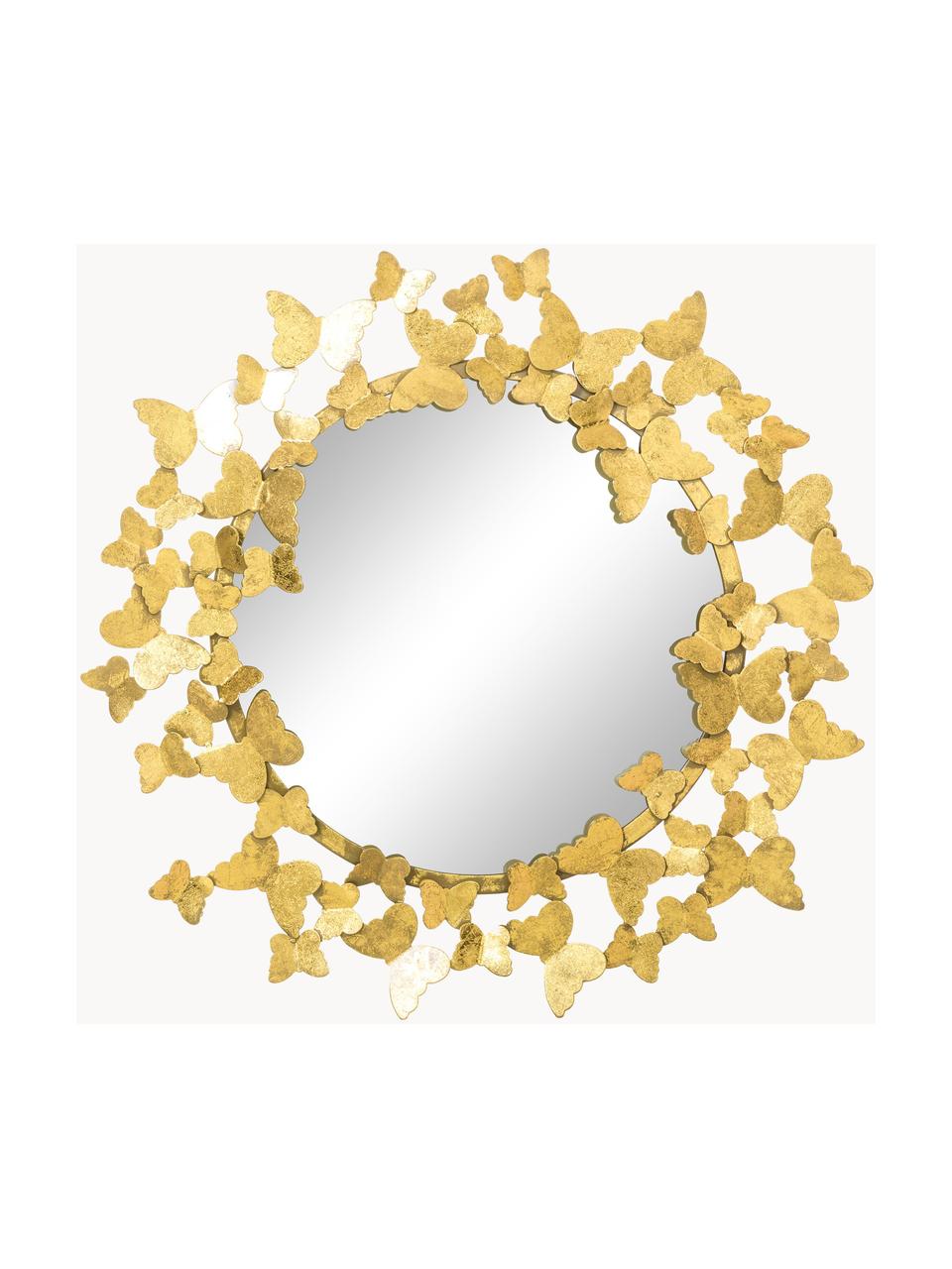 Okrągłe lustro ścienne z antycznym wykończeniem Butterfly, Odcienie złotego, Ø 40 x G 5 cm