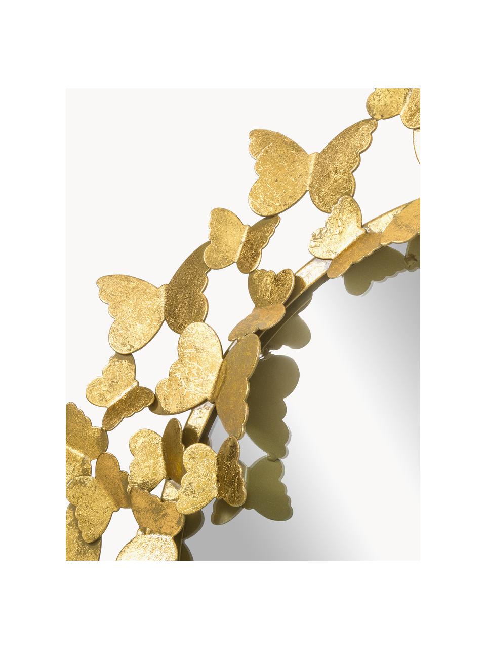 Ronde wandspiegel Butterfly met antieke afwerking in goudkleur, Lijst: gepoedercoat metaal, Goudkleurig, Ø 67 x D 4 cm