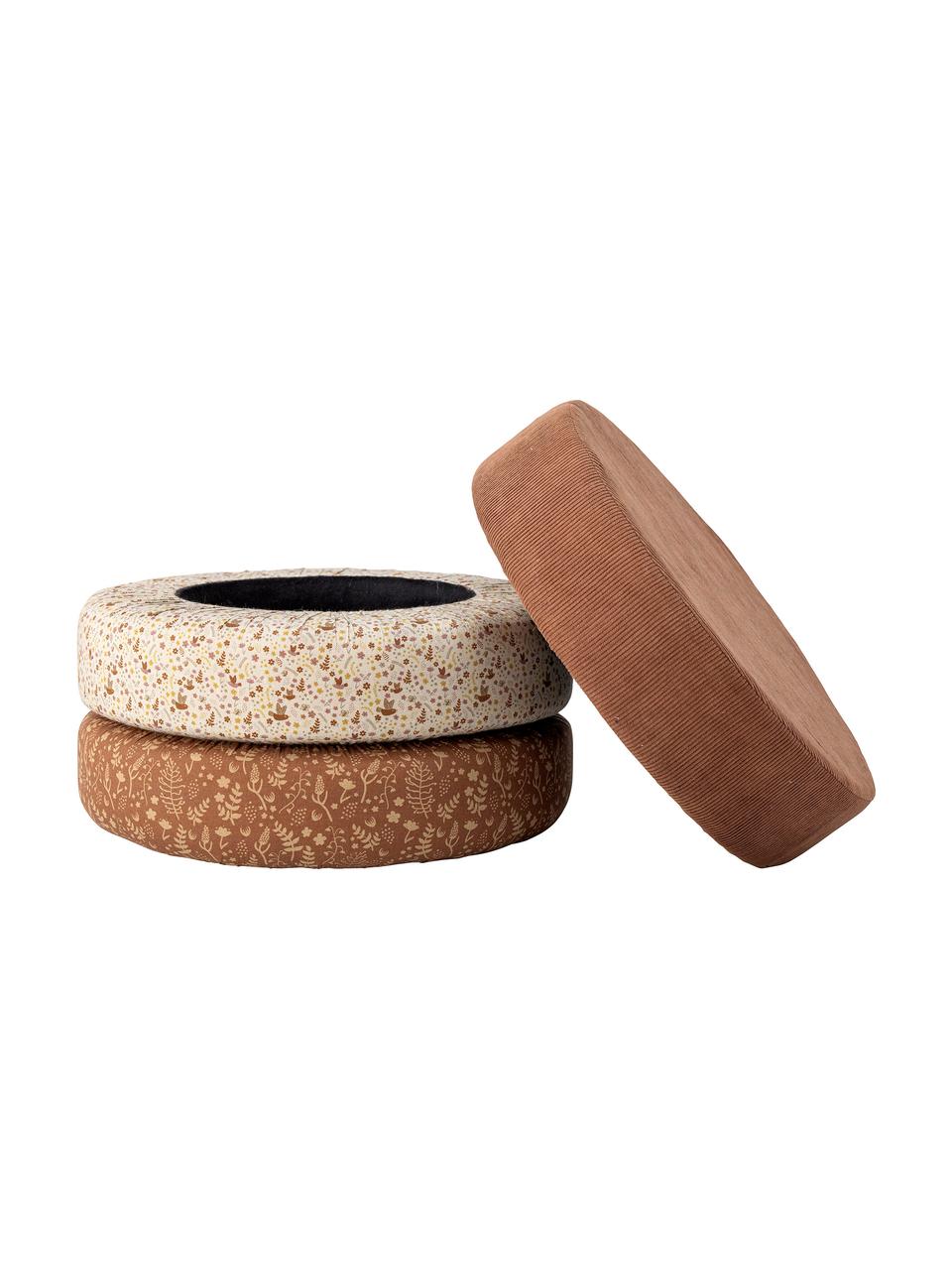 Pouf avec rangement pour enfant Jo, Tissu terracotta, blanc cassé, Ø 43 x haut. 32 cm
