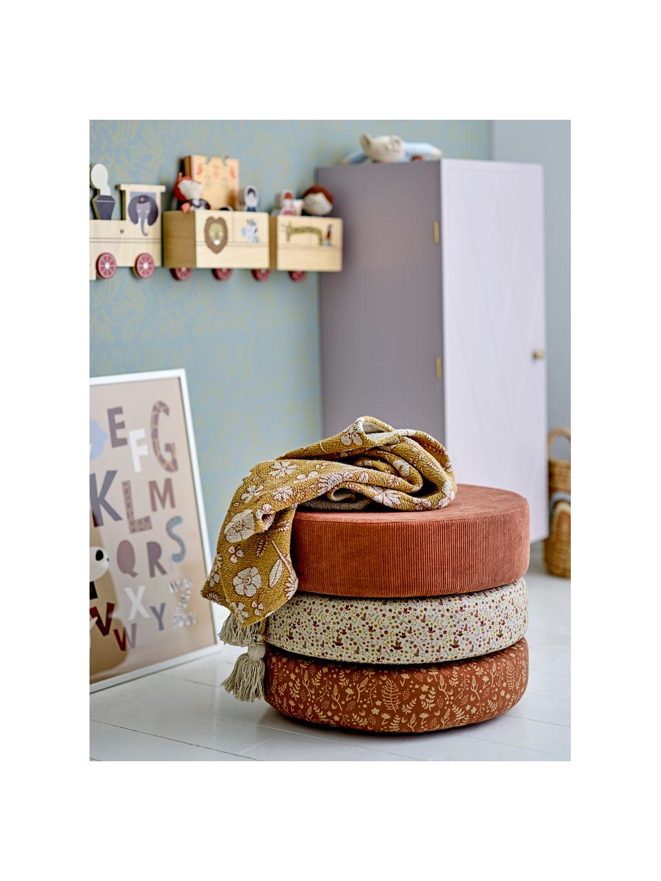 Kinder-Sitzhocker Jo mit Stauraum, Bezug: 100 % Baumwolle, Gestell: Eichenholz, Webstoff Terrakotta, Off White, Ø 43 x H 32 cm