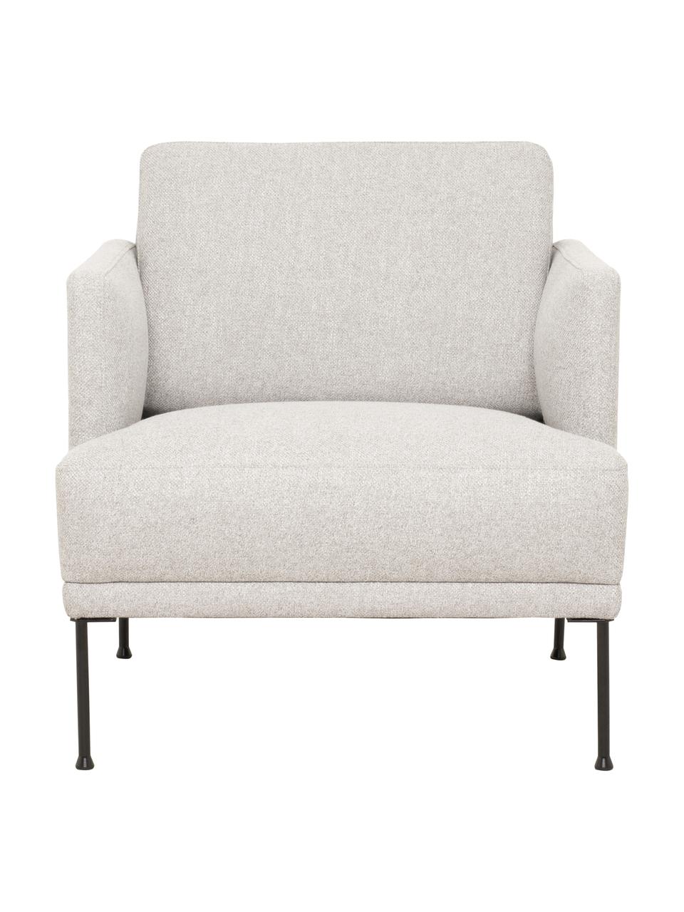 Poltrona con piedini in metallo Fluente, Rivestimento: 80% poliestere, 20% ramiè, Struttura: legno di pino massiccio, Piedini: metallo verniciato a polv, Tessuto beige, Larg. 74 x Prof. 85 cm
