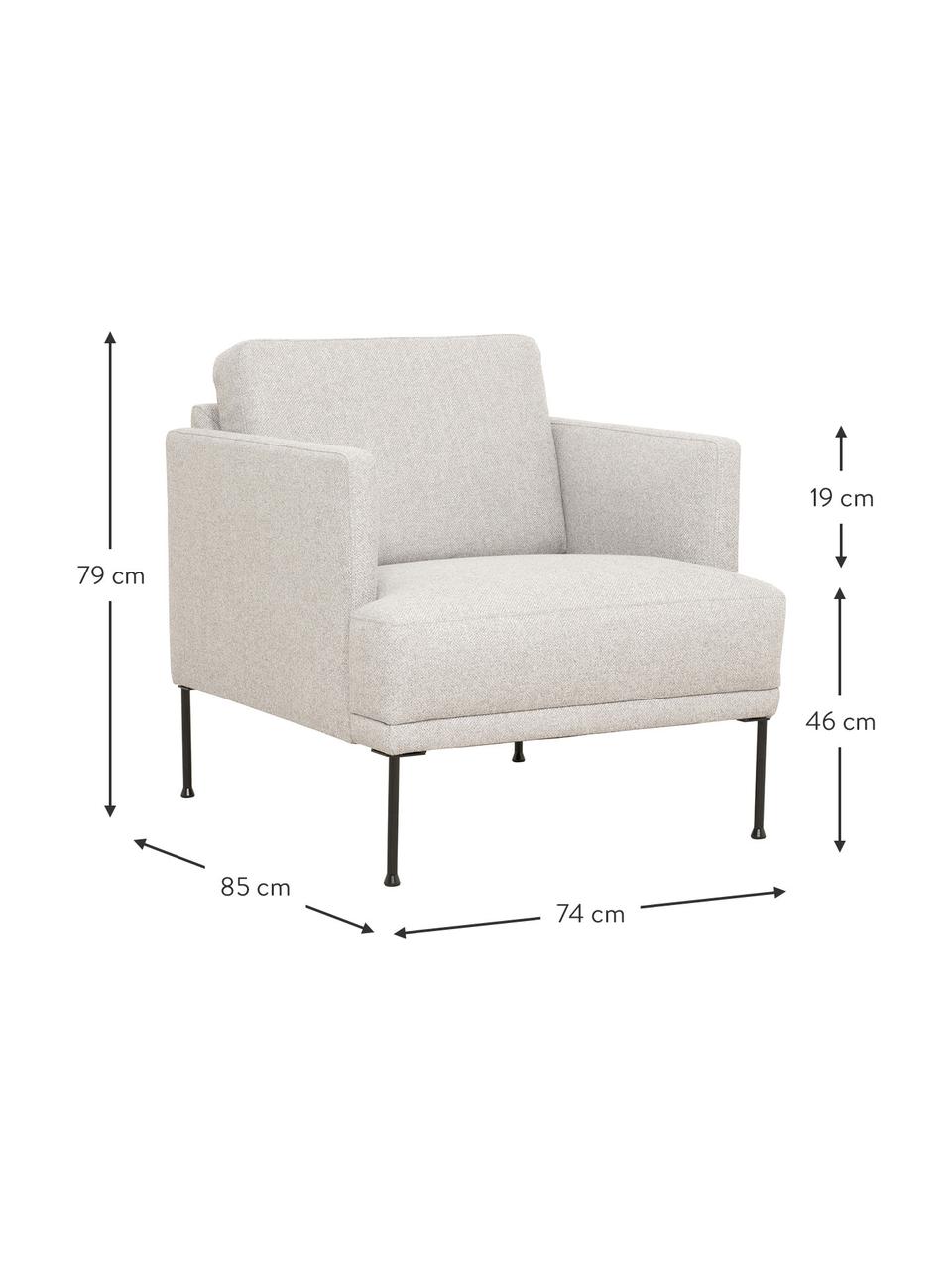 Fauteuil avec pieds en métal Fluente, Tissu beige, larg. 74 x prof. 85 cm
