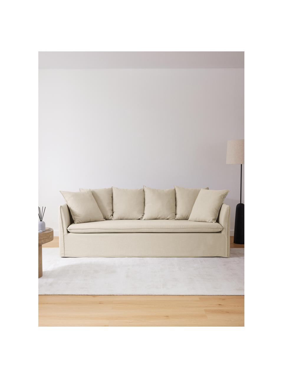 Sofa Mila (3-osobowa), Tapicerka: 100% poliester Dzięki tka, Stelaż: drewno sosnowe, płyta pil, Ciemnobeżowa tkanina, S 220 x G 85 cm