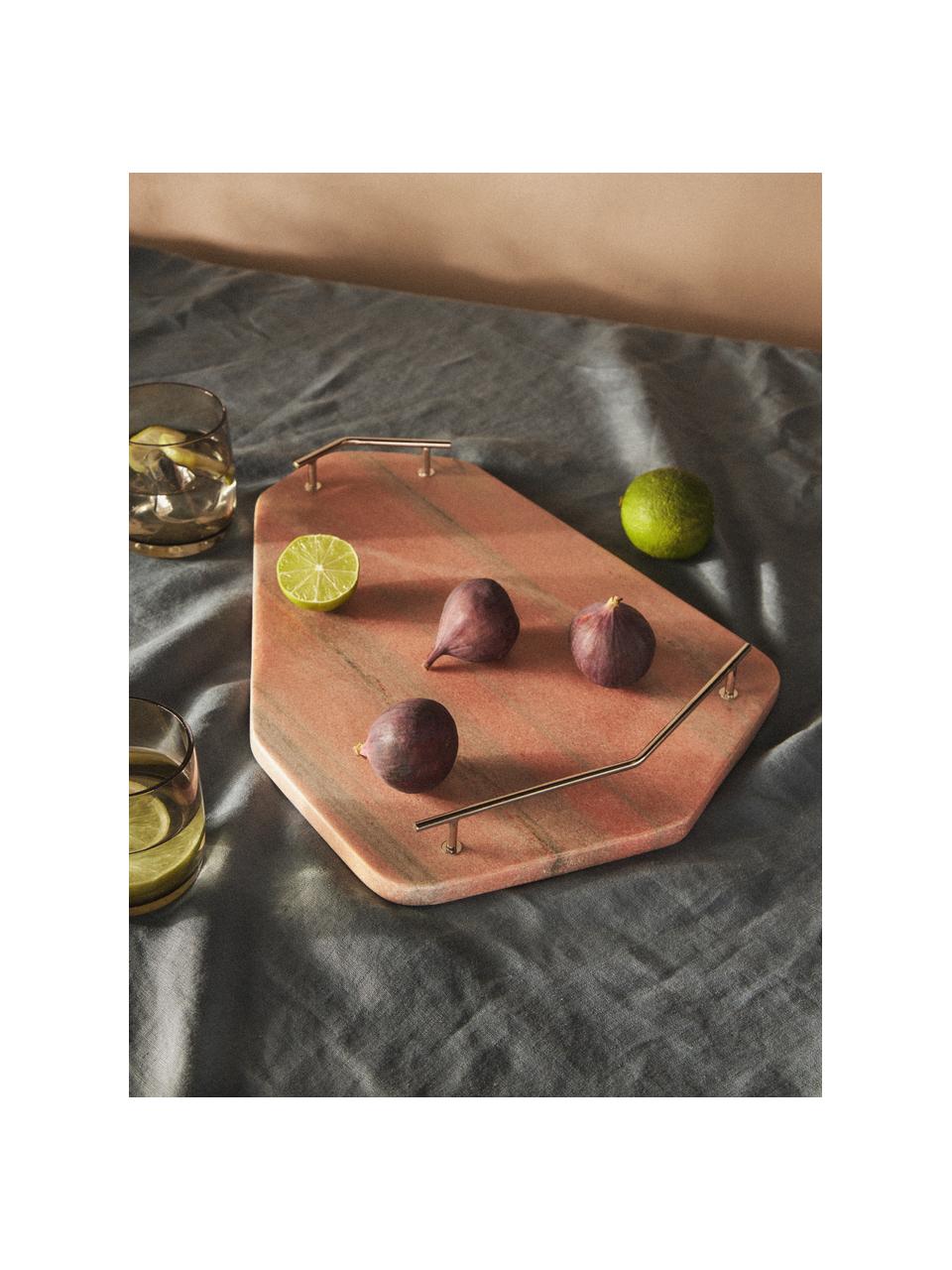 Marmeren serveerplateau Han, Dienblad: marmer, Handvatten: metaal, Terracotta, gemarmerd, B 24 x L 29 cm