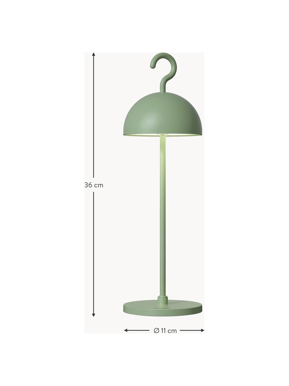 Kleine mobile LED-Außentischlampe Hook, dimmbar, Salbeigrün, Ø 11 x H 36 cm