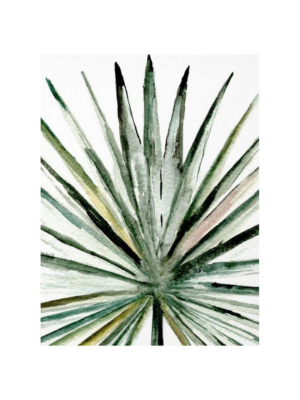 Funda de cojín Fan Palm, Poliéster, Blanco, tonos verdes, An 40 x L 40 cm