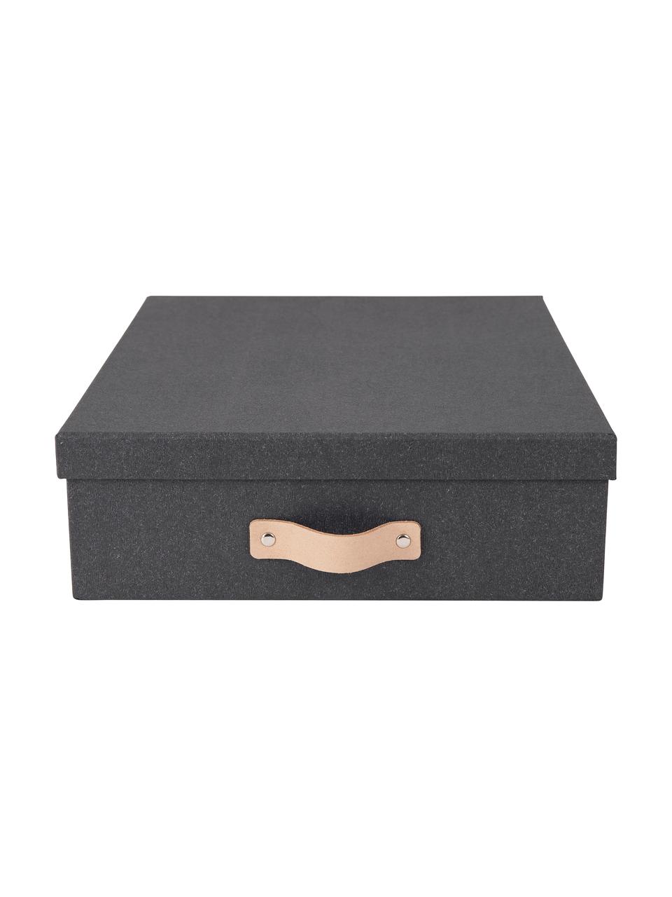 Boîte de rangement Oskar II, Extérieur boîte : noir. Intérieur boîte : noir. Poignée: beige, larg. 26 x haut. 9 cm