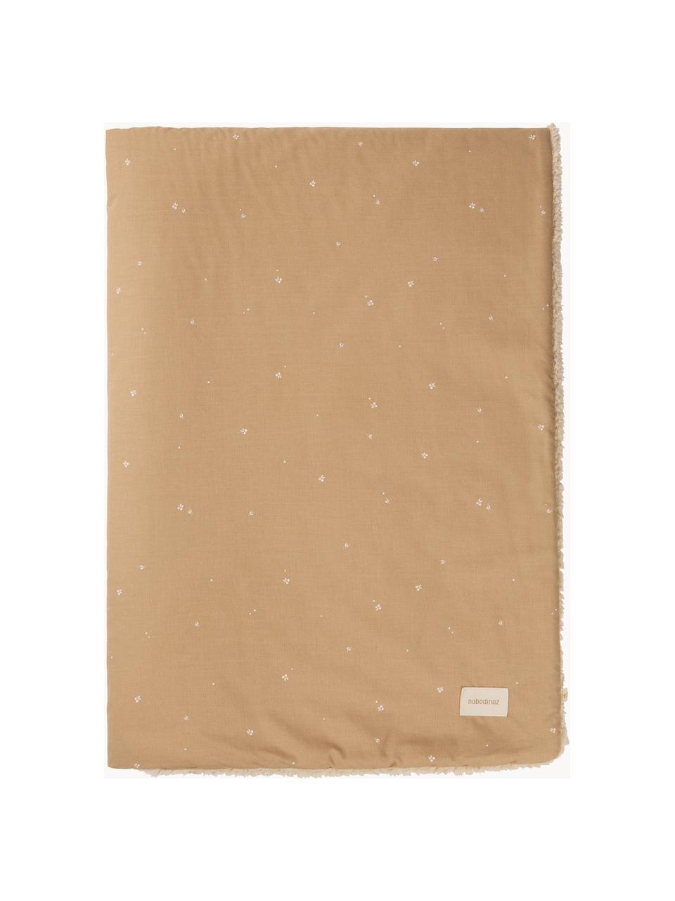 Couverture douillette pour bébé en coton bio Stories, Brun clair, beige, blanc, larg. 70 x long. 100 cm