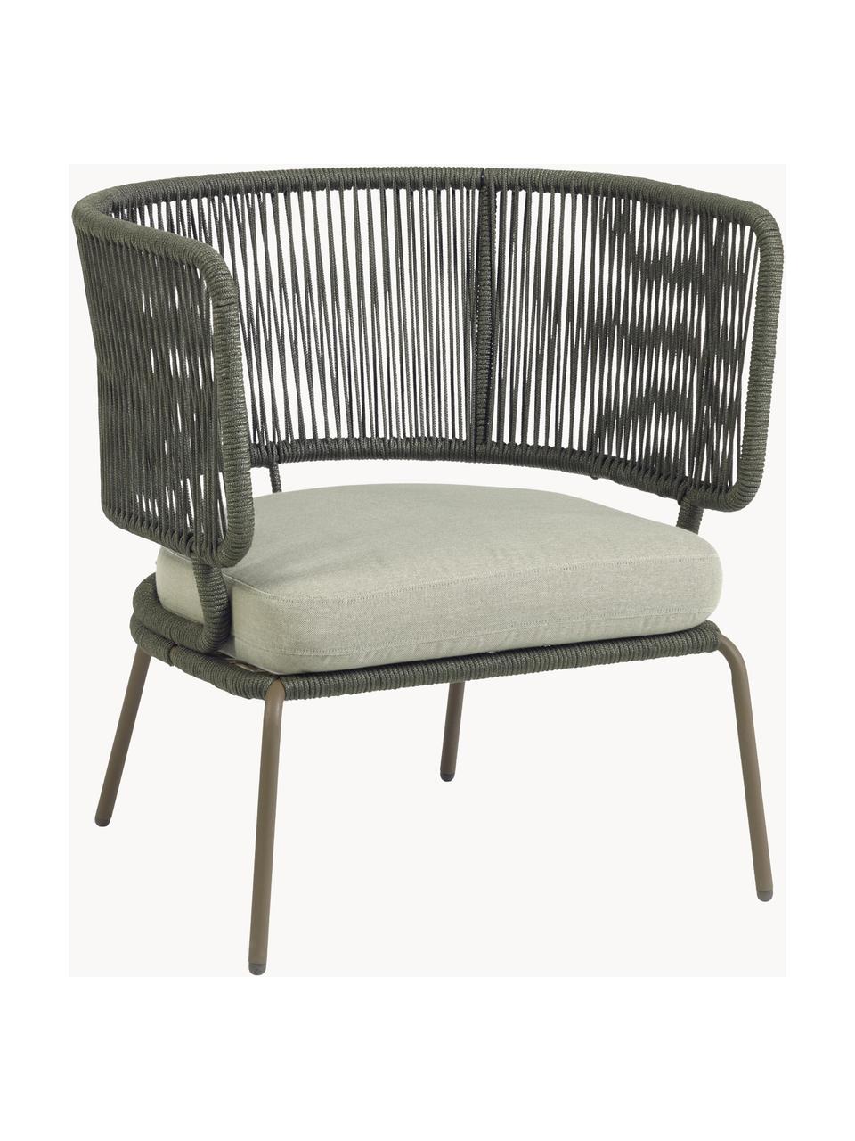 Garten-Loungesessel Nadin mit geflochtenem Seil, Gestell: Metall, verzinkt und lack, Bezug: Polyester, Webstoff Hellbeige, Olivgrün, B 74 x T 65 cm