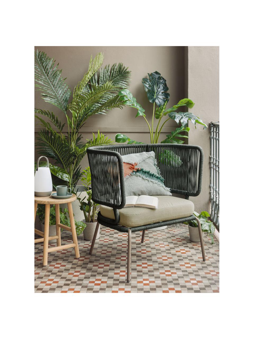 Fauteuil lounge de jardin corde tressée Nadin, Gris-vert, larg. 74 x prof. 65 cm