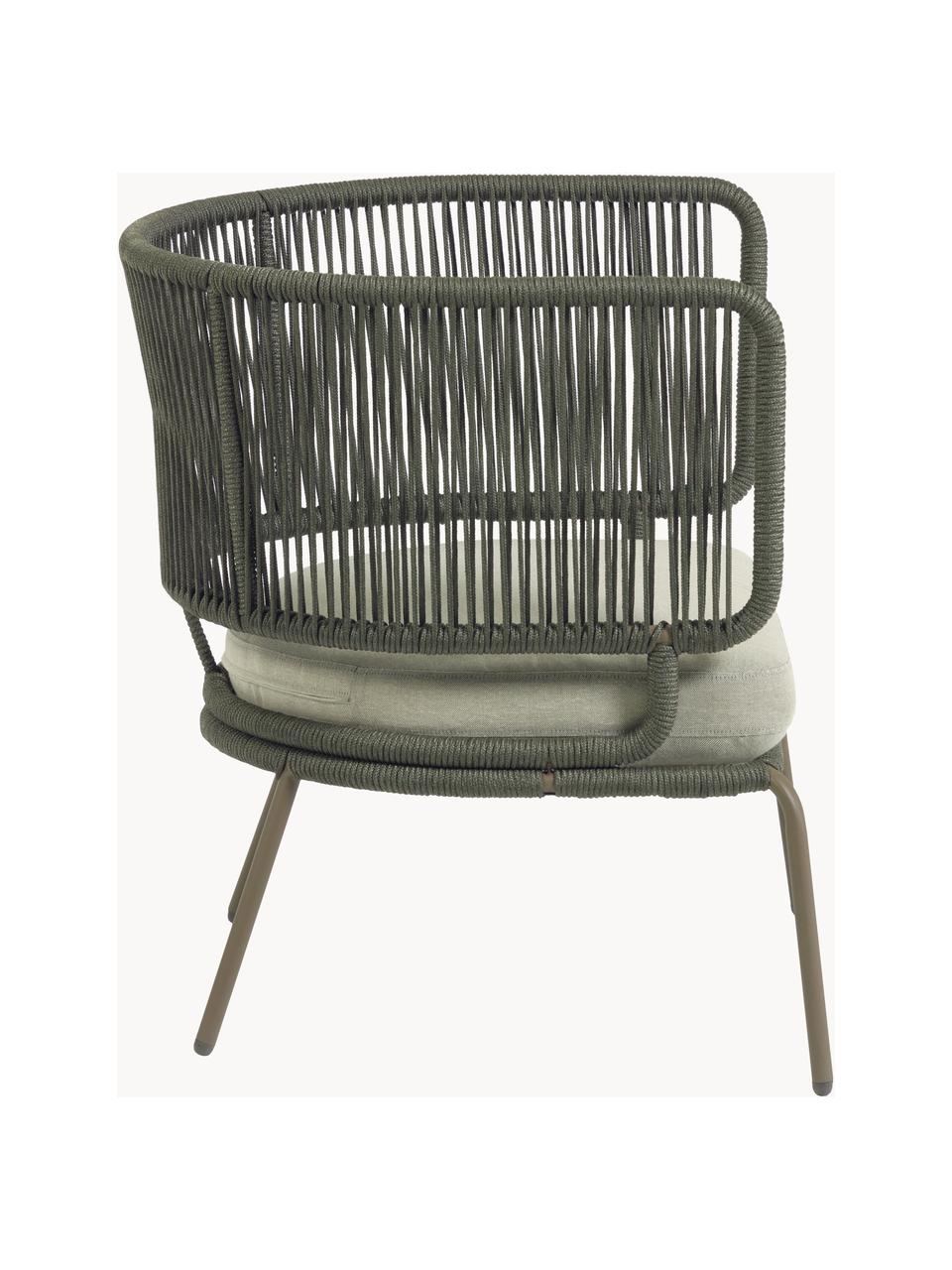 Garten-Loungesessel Nadin mit geflochtenem Seil, Gestell: Metall, verzinkt und lack, Bezug: Polyester, Webstoff Hellbeige, Olivgrün, B 74 x T 65 cm