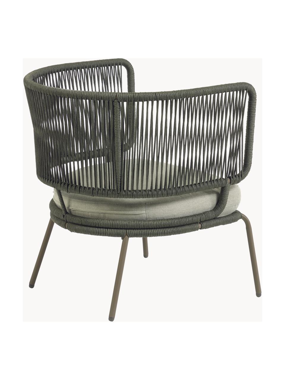 Garten-Loungesessel Nadin mit geflochtenem Seil, Gestell: Metall, verzinkt und lack, Bezug: Polyester, Webstoff Hellbeige, Olivgrün, B 74 x T 65 cm