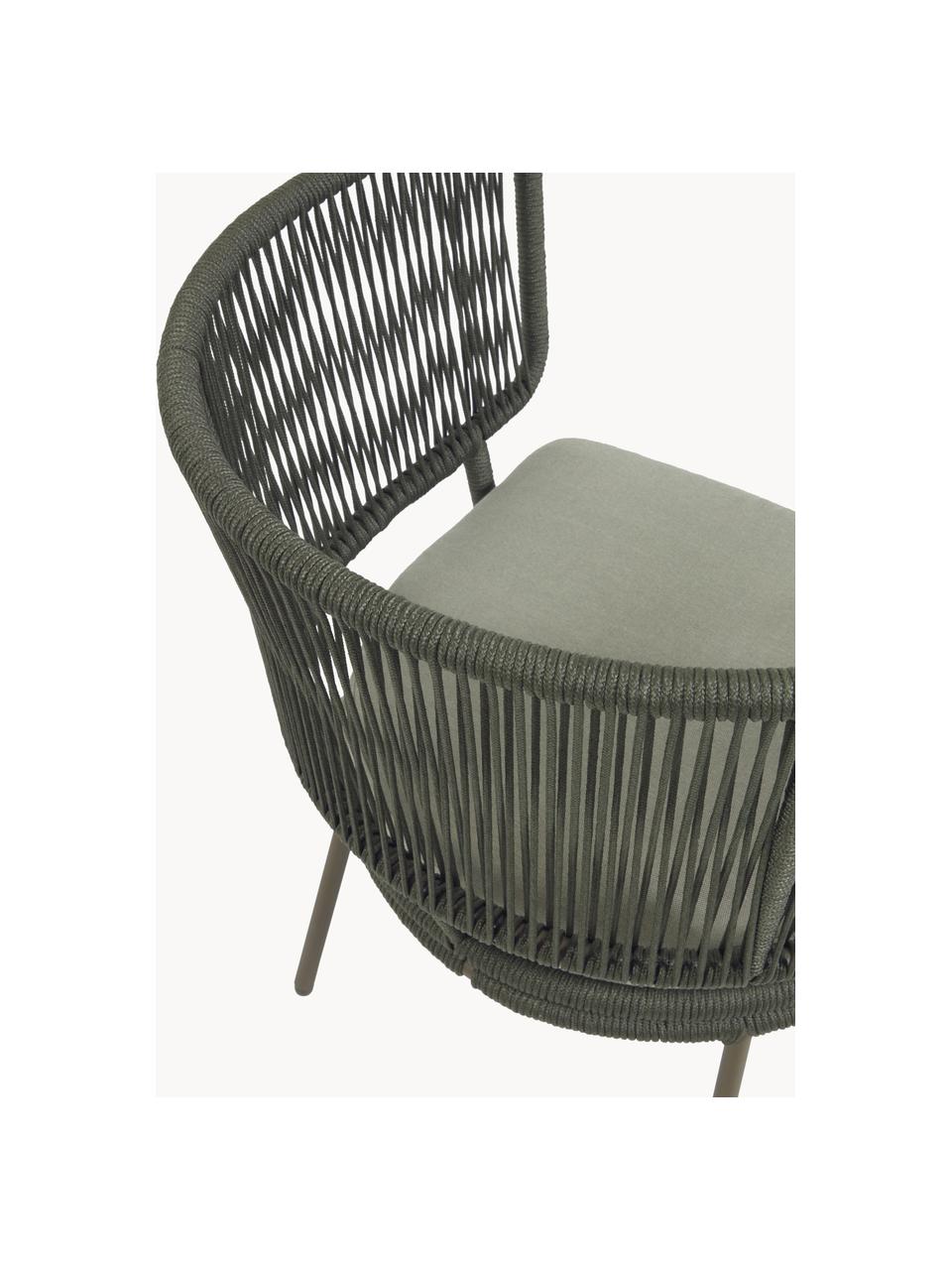 Garten-Loungesessel Nadin mit geflochtenem Seil, Gestell: Metall, verzinkt und lack, Bezug: Polyester, Webstoff Hellbeige, Olivgrün, B 74 x T 65 cm