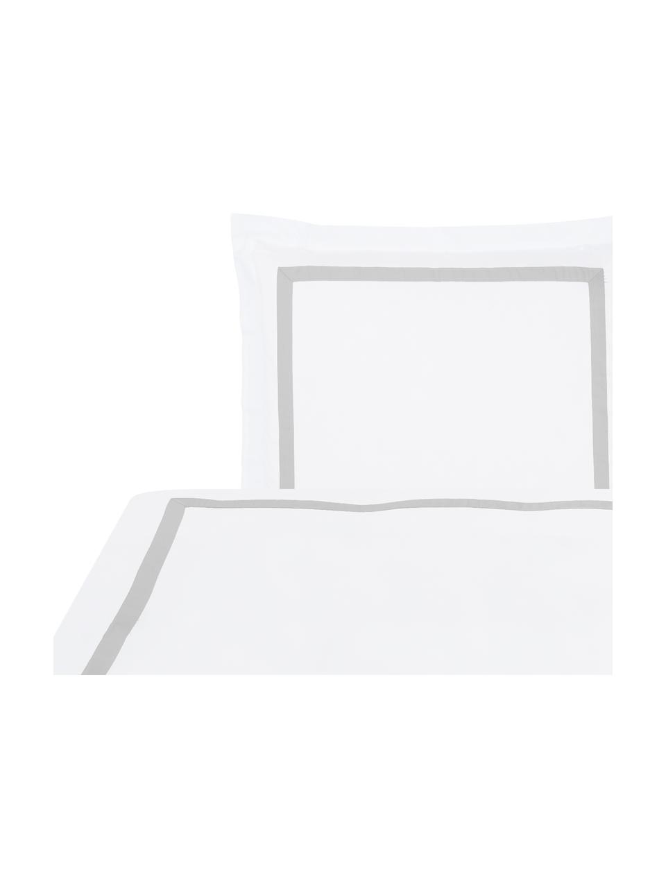 Pościel z satyny bawełnianej Nora, Biały, jasny szary, 240 x 220 cm + 2 poduszki 80 x 80 cm