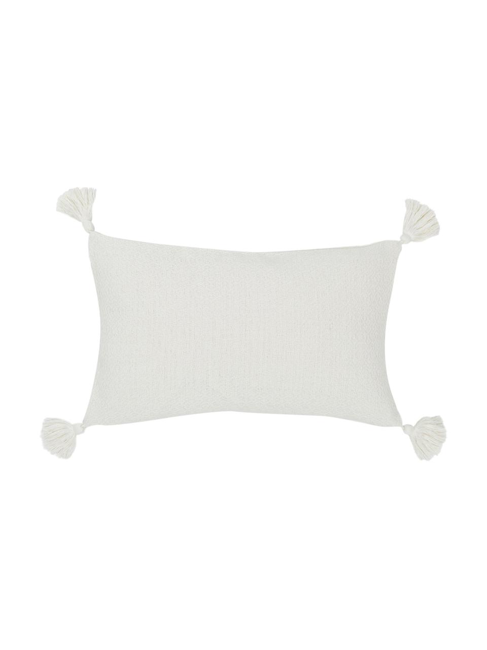Funda de cojín con borlas Lori, 100% algodón, Blanco, An 30 x L 50 cm