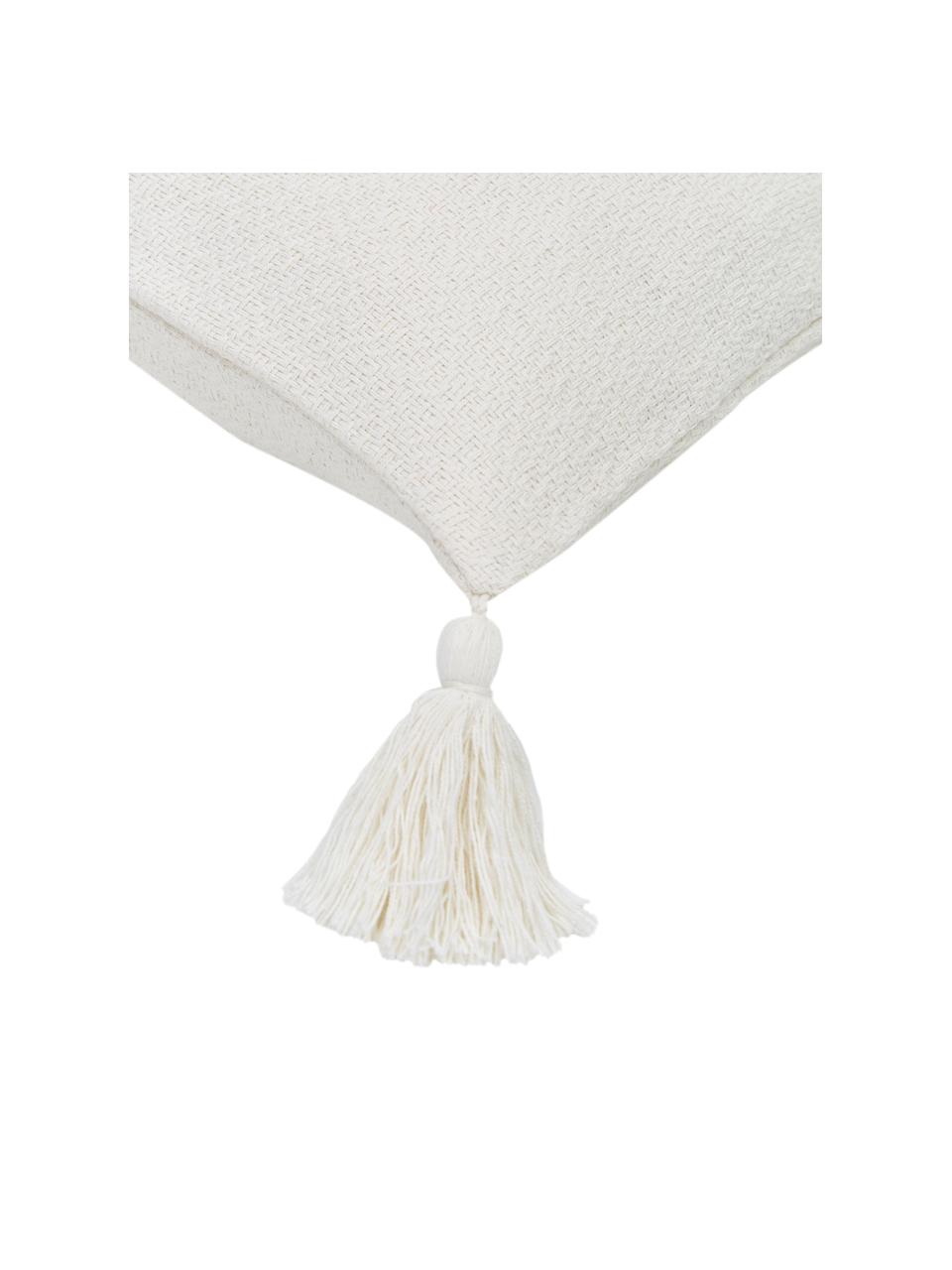 Funda de cojín con borlas Lori, 100% algodón, Blanco, An 30 x L 50 cm