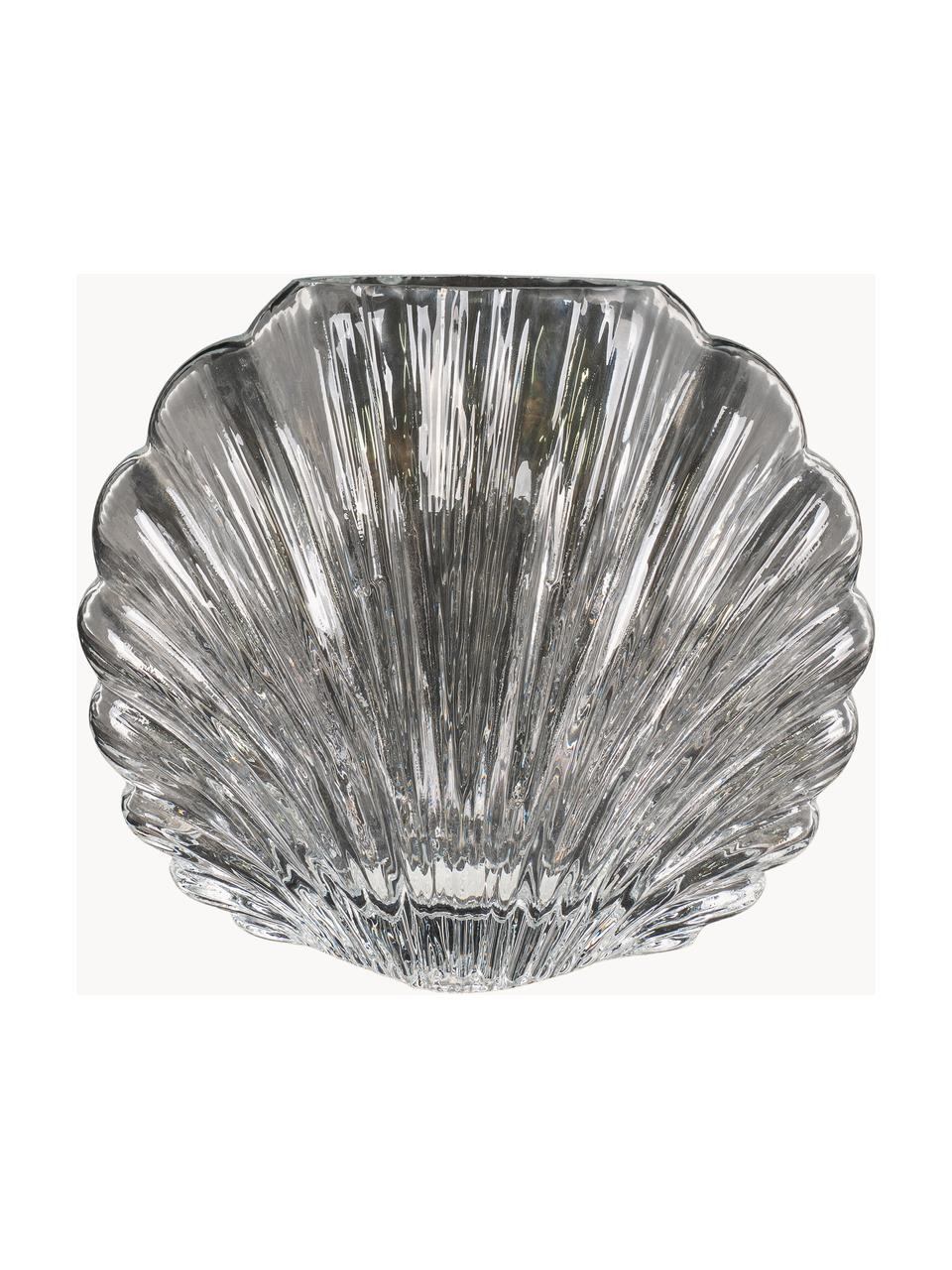 Ručně foukaná váza ve tvaru mušle Shelby, Foukané sklo, Transparentní, Š 20 cm, V 17 cm