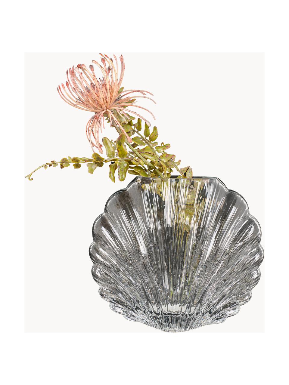 Ručne fúkaná váza v tvare mušle Shelby, Fúkané sklo, Priehľadná, Š 20 x V 17 cm