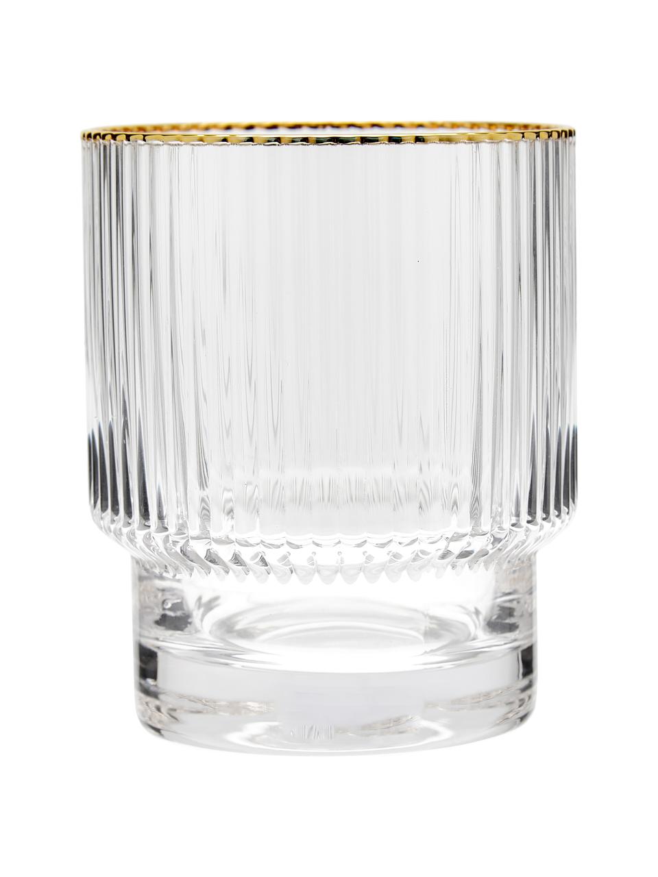 Handgemaakte waterglazen Minna met groefreliëf en goudkleurige rand, 4 stuks, Mondgeblazen glas, Transparant, Ø 8 x H 10 cm, 300 ml