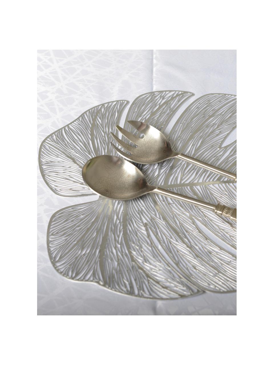 Kunststoffen placemats Leaf, 2 stuks, Kunstvezels, Zilverkleurig, B 40 x L 33 cm