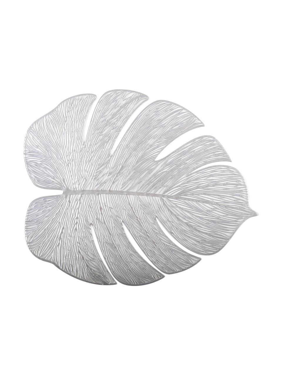Manteles individuales de plástico Leaf, 2 uds., Fibra sintética, Plateado, An 40 x L 33 cm