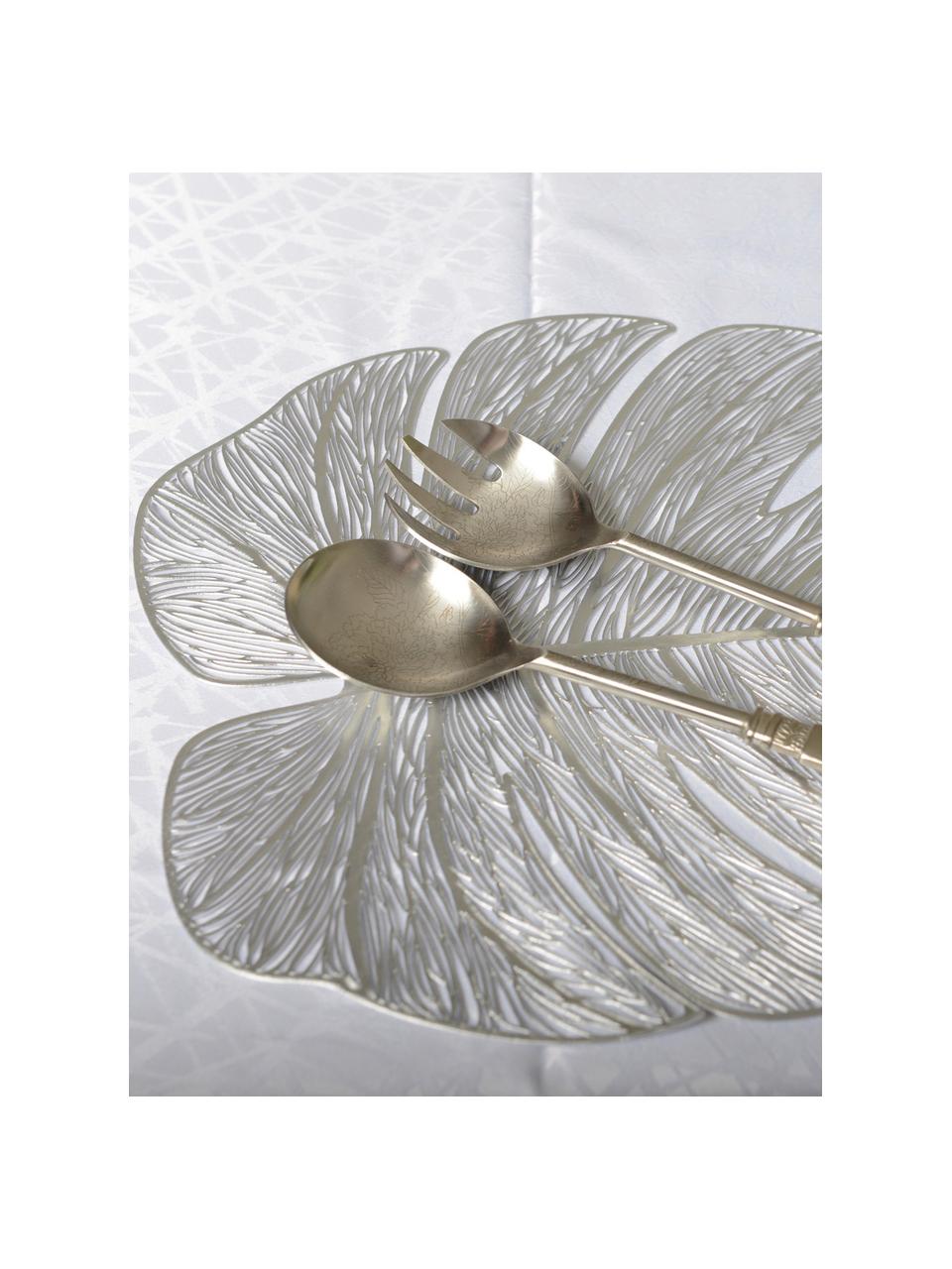 Kunststoff-Tischsets Leaf, 2 Stück, Kunstfaser, Silberfarben, B 40 x L 33 cm