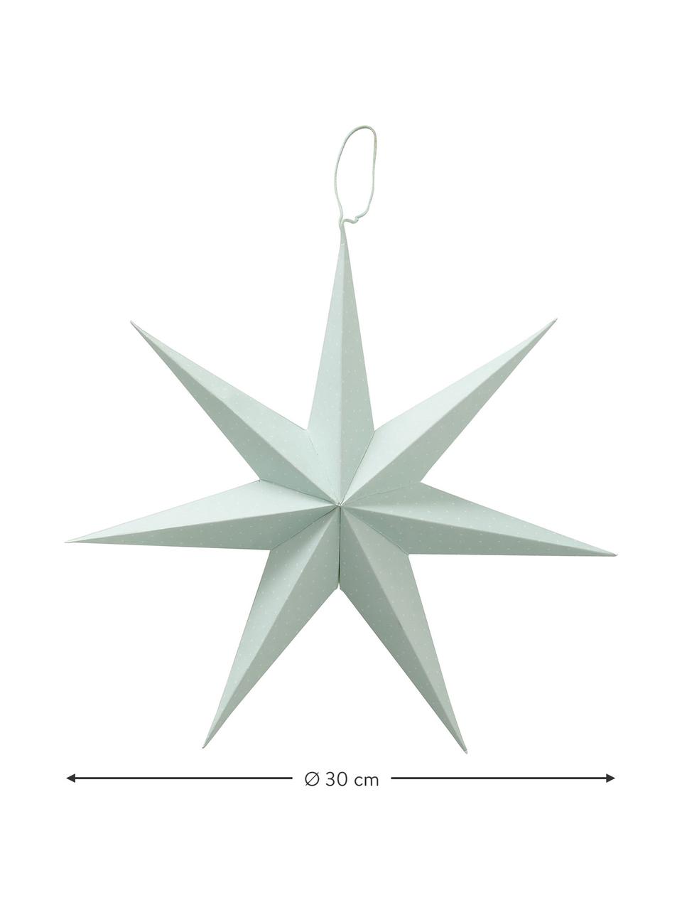 Adornos navideños estrellas artesanales Nele, 2 uds., Papel reciclado, Verde salvia, verde menta, Ø 30 x Al 30 cm