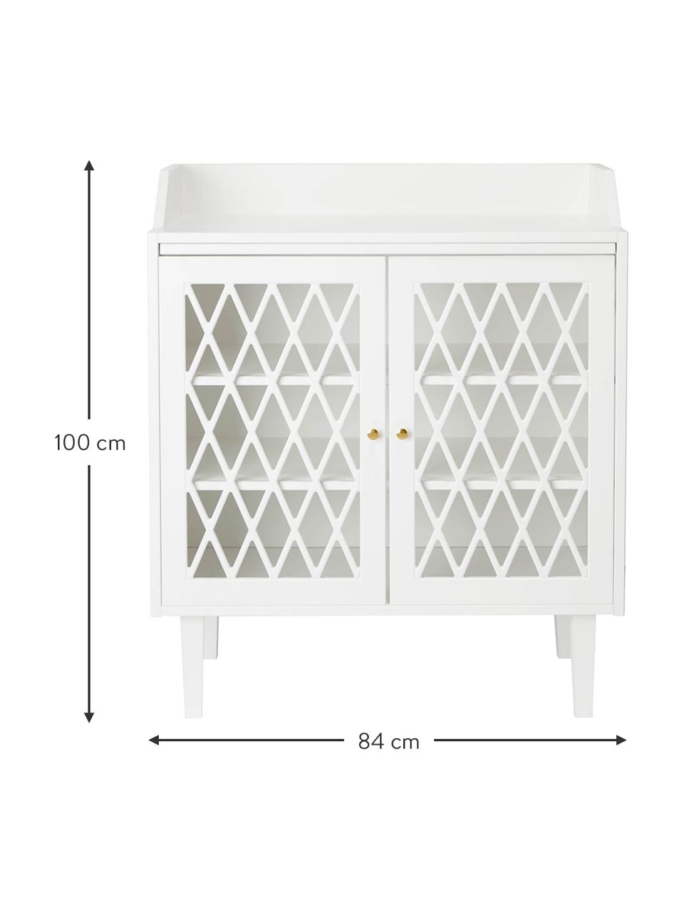 Aankleedcommode Harlequin, Frame: gelakt MDF met VOC-vrije , Handvatten: messing, Wit, B 84 x H 100 cm