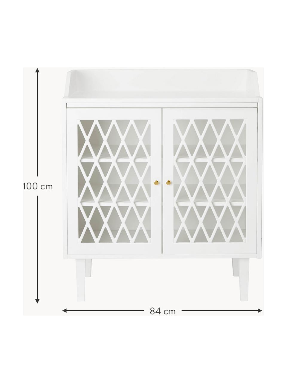 Commode Harlequin, Frame: gelakt MDF met VOC-vrije , Handvatten: messing, Hout, wit gelakt, B 84 x H 100 cm