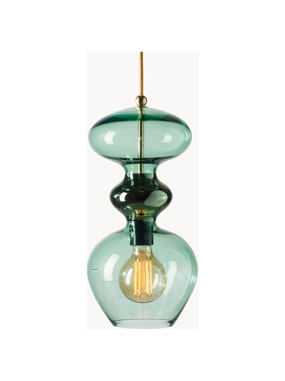 Lampa wisząca ze szkła dmuchanego Futura, Stelaż: metal powlekany, Odcienie zielonego, transparentny, Ø 18 x W 37 cm