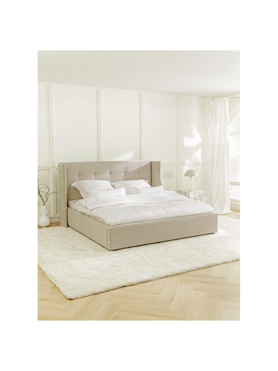 Gestoffeerd bed Star met opbergruimte, Bekleding: polyester (gestructureerd, Frame: massief grenenhout en pla, Geweven stof lichtbeige, B 160 x L 200 cm