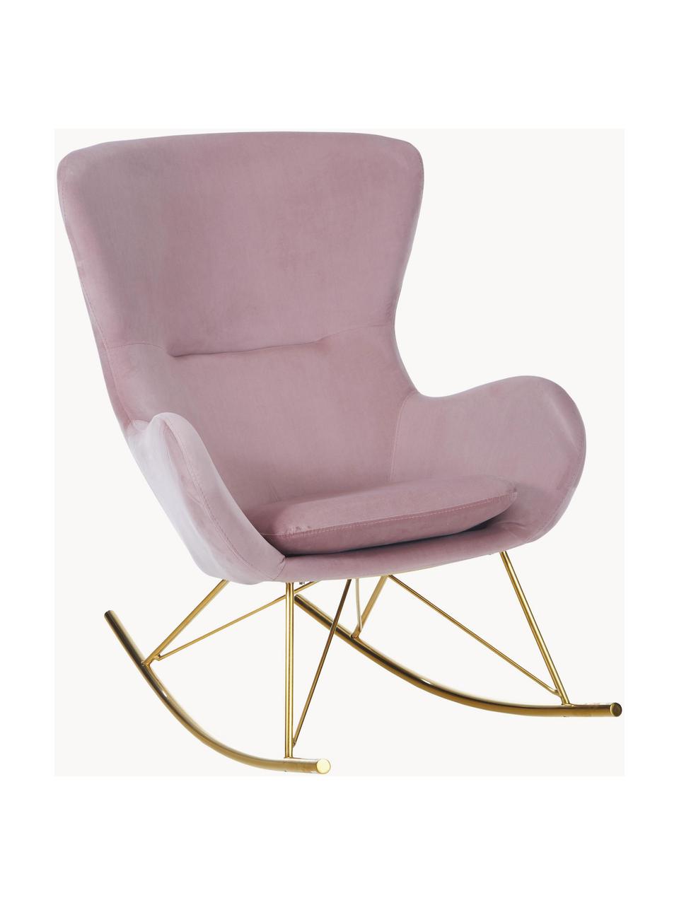 Fluwelen schommelstoel Wing met metalen poten, Bekleding: fluweel (polyester) Met 1, Frame: gegalvaniseerd metaal, Fluweel roze, goudkleurig, B 76 x D 108 cm