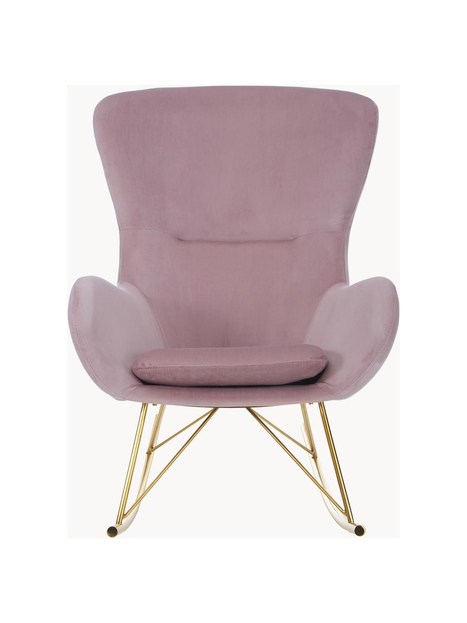 Fauteuil à bascule en velours avec pieds en métal Wing, Velours rose, doré, larg. 76 x prof. 108 cm