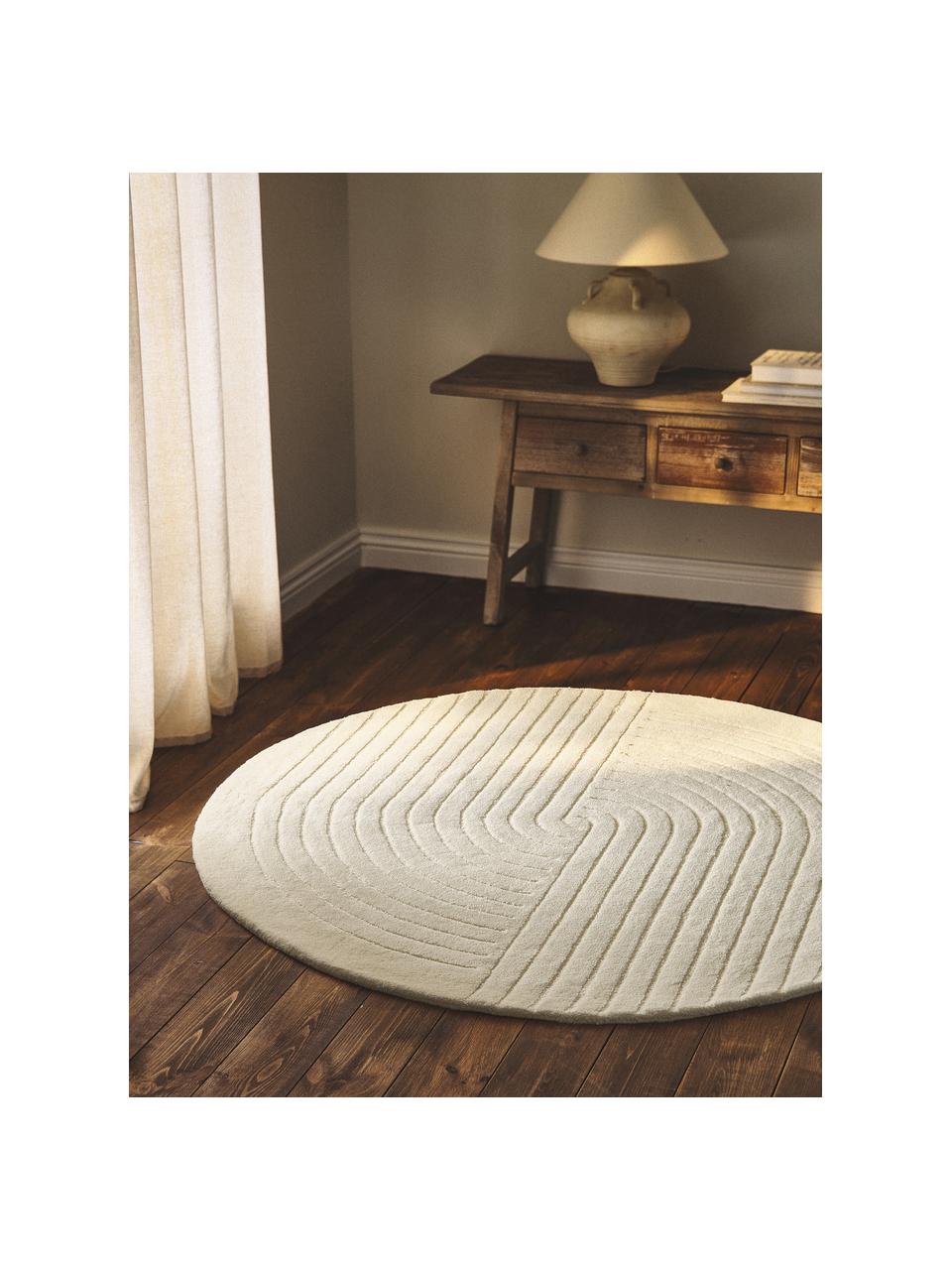 Tapis rond en laine tuftée main Mason, Blanc crème, Ø 120 cm (taille S)