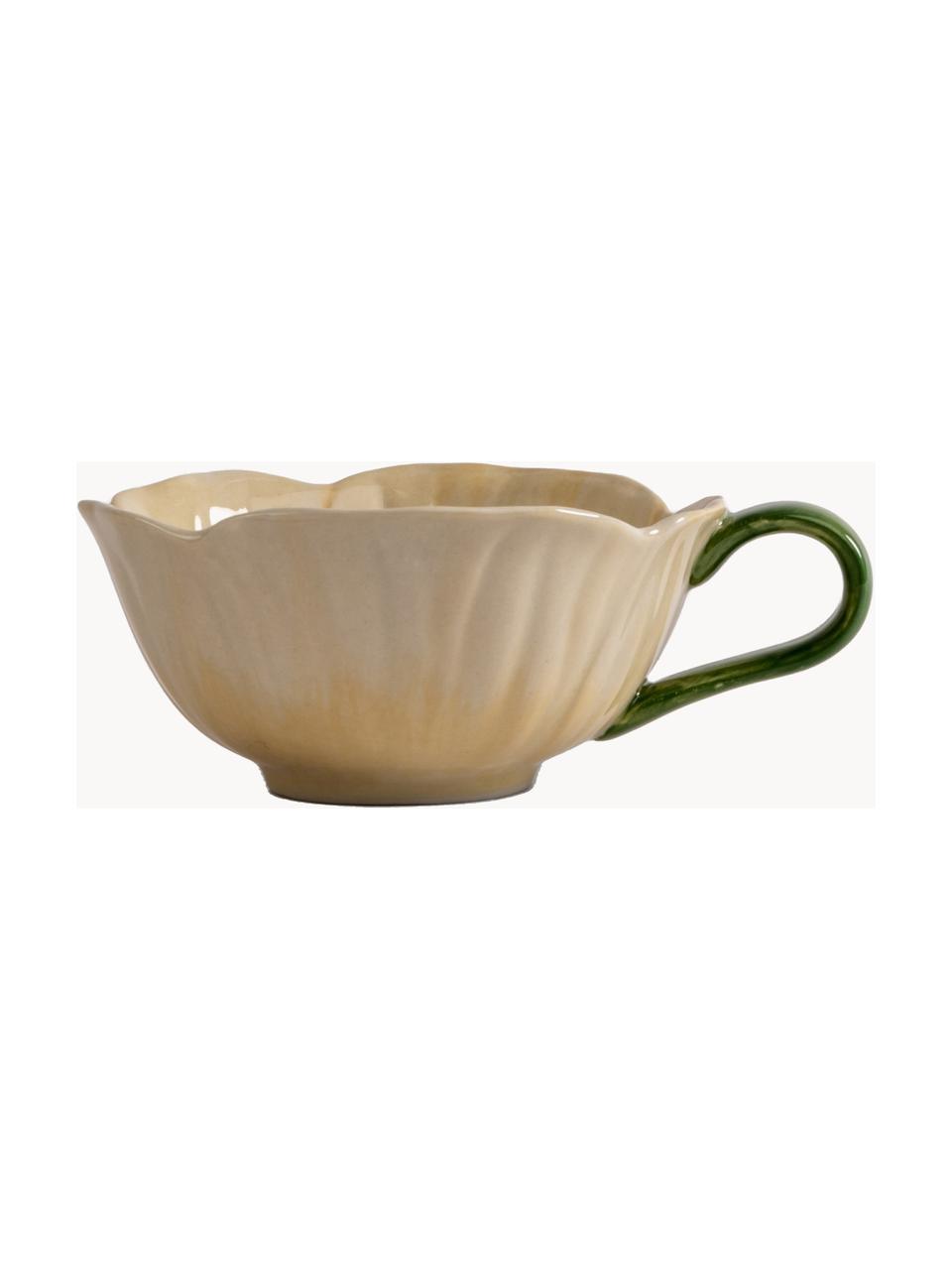 Tasses artisanales Poppy, 2 pièces, Grès cérame, Beige, vert, Ø 12 x haut. 6 cm, 220 ml