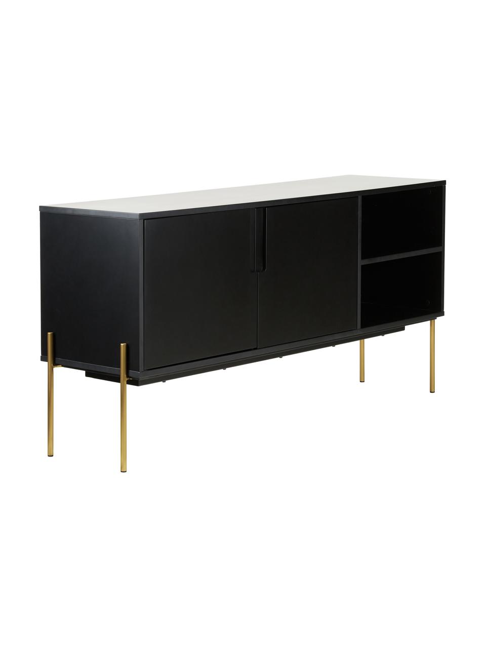 Sideboard Jesper mit Türen, Korpus: Mitteldichte Holzfaserpla, Füße: Metall, lackiert, Schwarz, Goldfarben, B 160 x H 80 cm