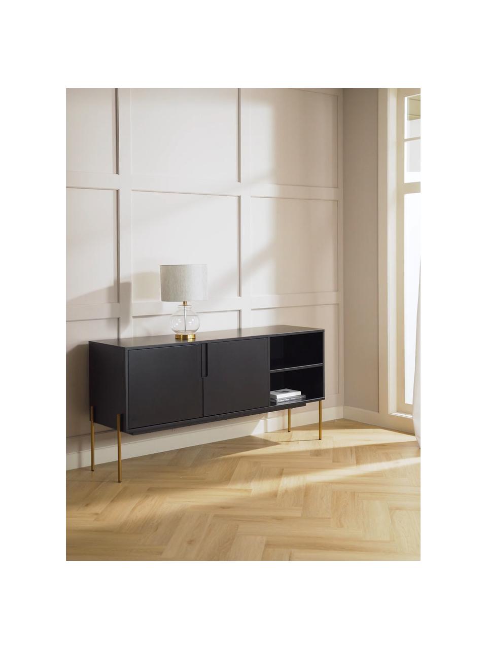Sideboard Jesper, Korpus: Mitteldichte Holzfaserpla, Füße: Metall, lackiert, Schwarz, Goldfarben, B 160 x H 80 cm