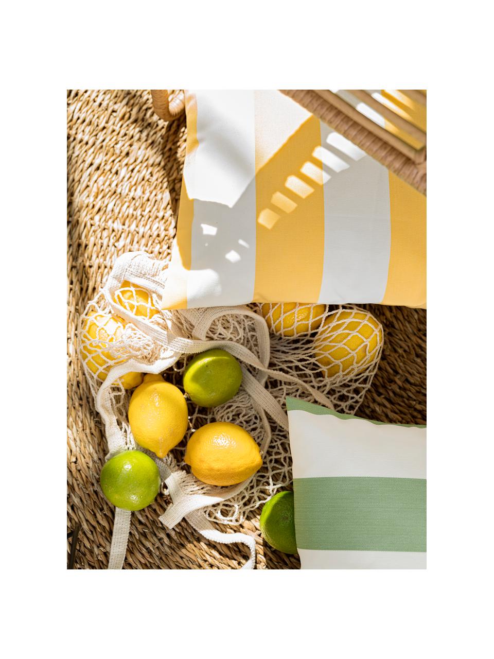 Gestreifte Outdoor-Kissenhülle Santorin in Gelb/Weiß, 100% Polypropylen, Teflon® beschichtet, Gelb, Weiß, 40 x 60 cm
