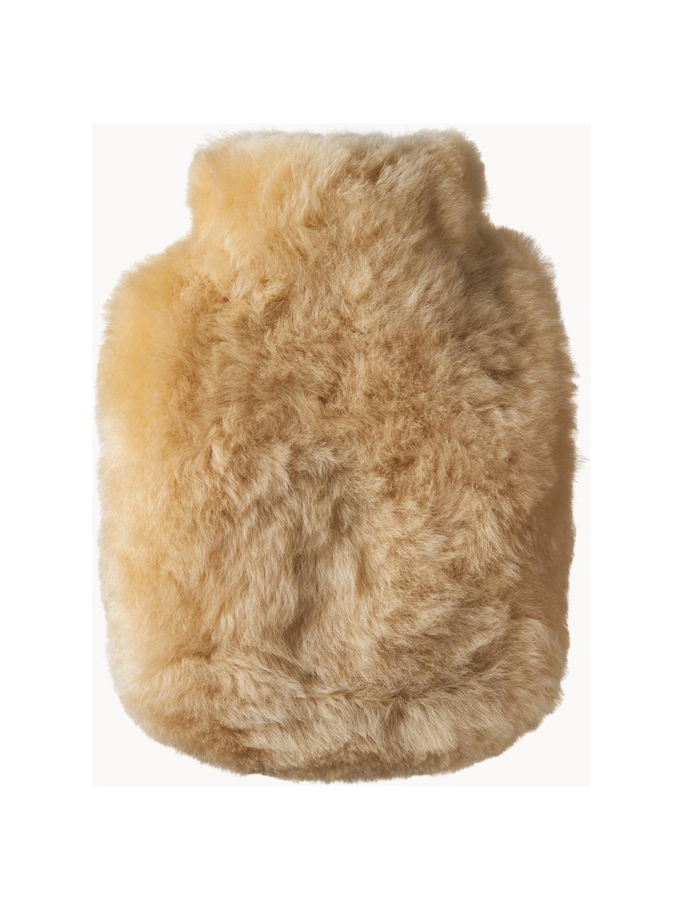 Bolsa de agua caliente artesanal de piel de alpaca Calmo, 1,8 L, Funda: piel de alpaca, Interior: termoplástico, Beige, Cama 80 cm (135 x 200 cm)