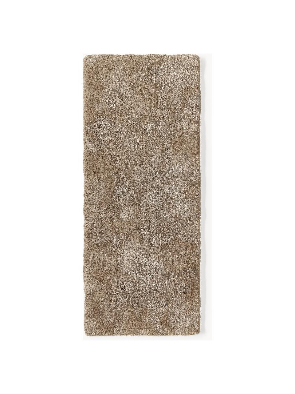 Načechraný běhoun s vysokým vlasem Leighton, Mikrovlákno (100 % polyester, s certifikátem GRS), Hnědá, Š 80 cm, D 200 cm