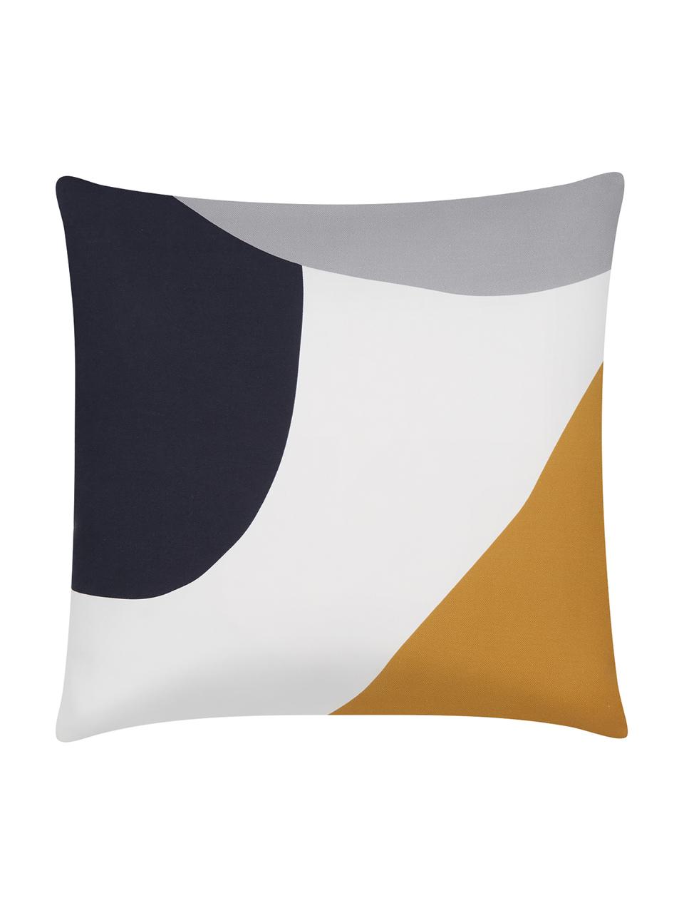 Kussenhoes Linn met geometrische vormen, Weeftechniek: panama, Wit, donkerblauw, grijs, oranje, 40 x 40 cm