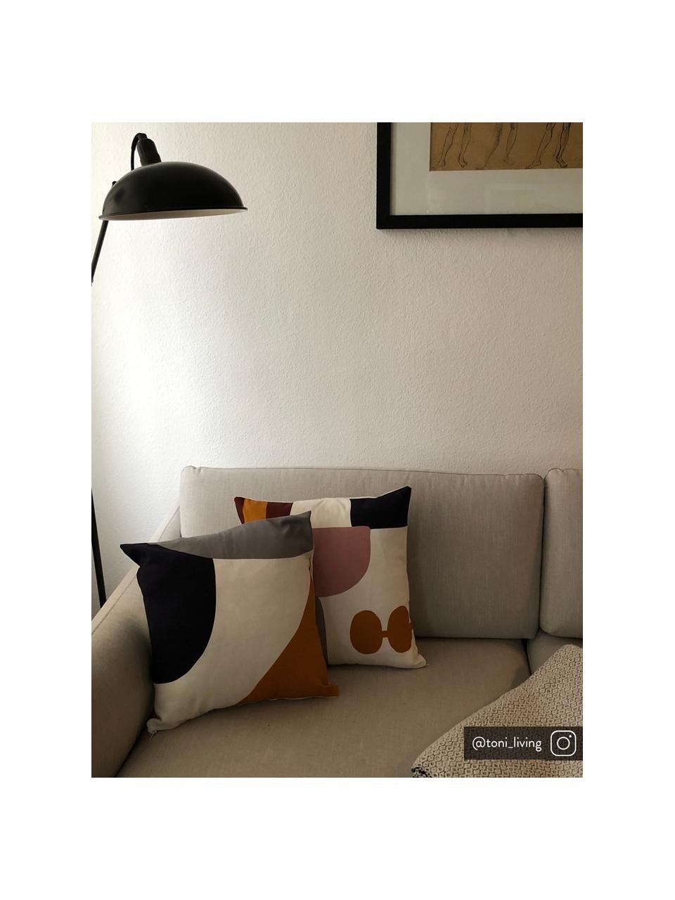 Kissenhülle Linn mit geometrischen Formen, Webart: Panama, Weiß, Dunkelblau, Grau, Orange, 40 x 40 cm
