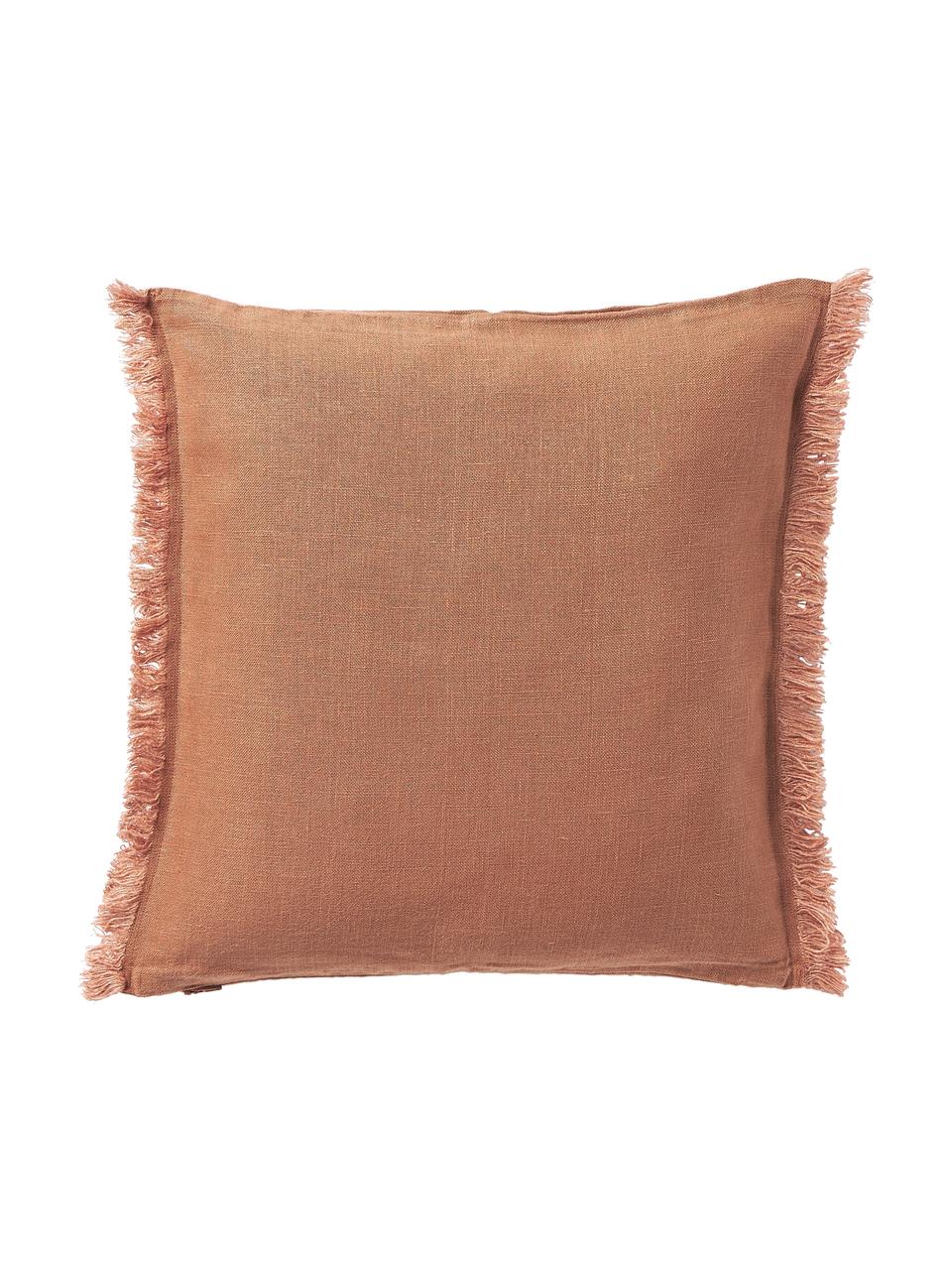 Linnen kussenhoes Luana met franjes, 100% linnen

Linnen voelt van nature ruw aan en heeft een natuurlijke gekreukte uitstraling.
De hoge scheurvastheid maakt linnen slijtvast en slijtvast., Terracotta, B 40 x L 40 cm