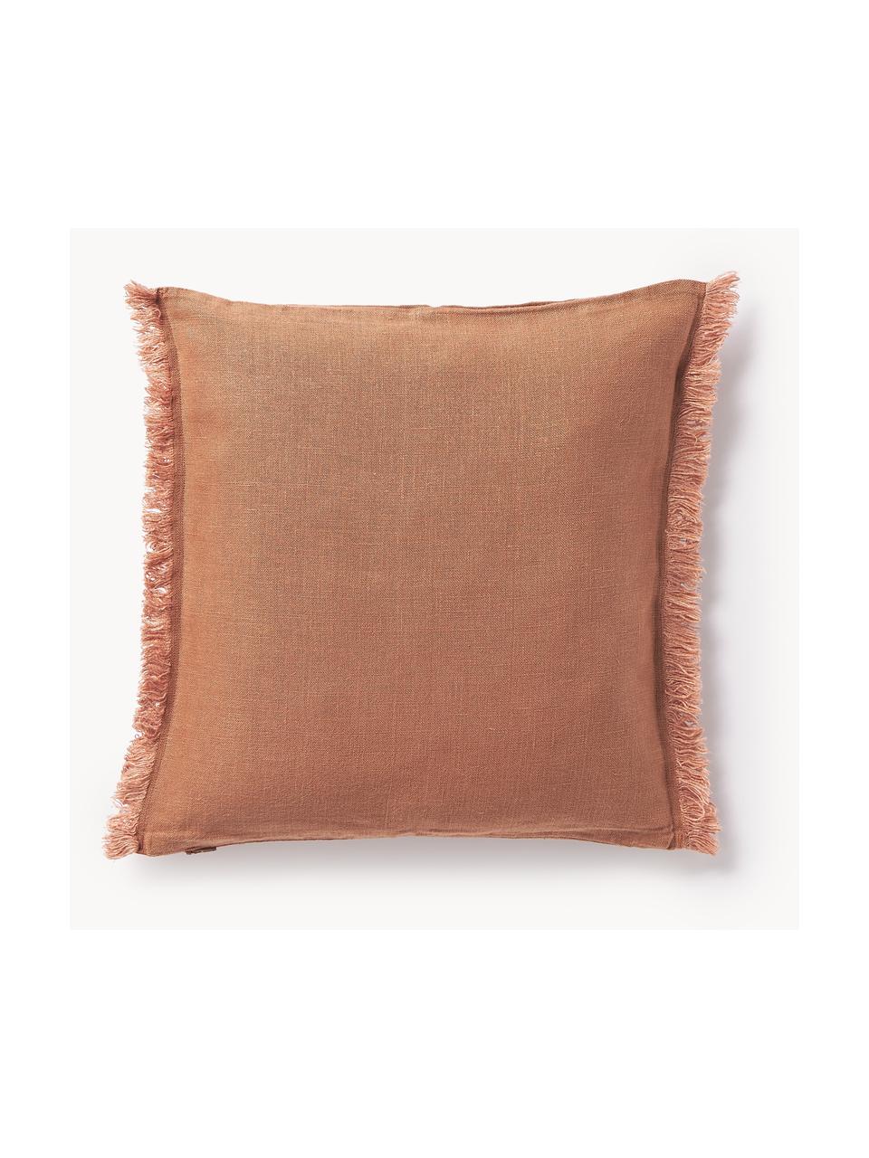 Funda de cojín de lino con flecos Luana, 100% lino

Por naturaleza, el lino tiene un tacto bastante aspero y un aspecto arrugado natural
La alta resistencia al desgarro hace que el lino sea muy resistente., Terracota, An 40 x L 40 cm