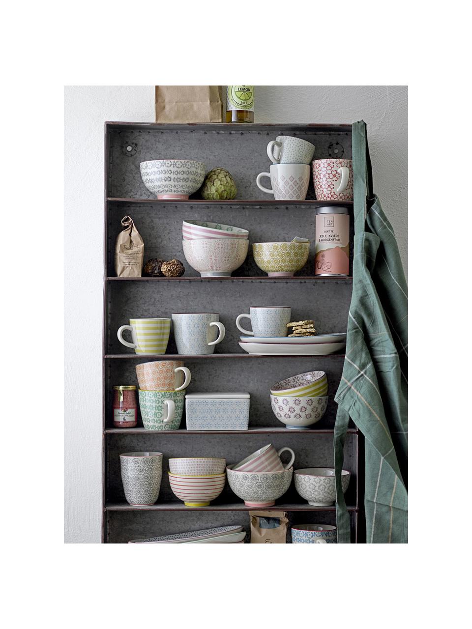 Handbeschilderde botervloot Patrizia met een speels patroon, Keramiek, Crèmewit, blauw, roze, B 13 x H 7 x D 9 cm