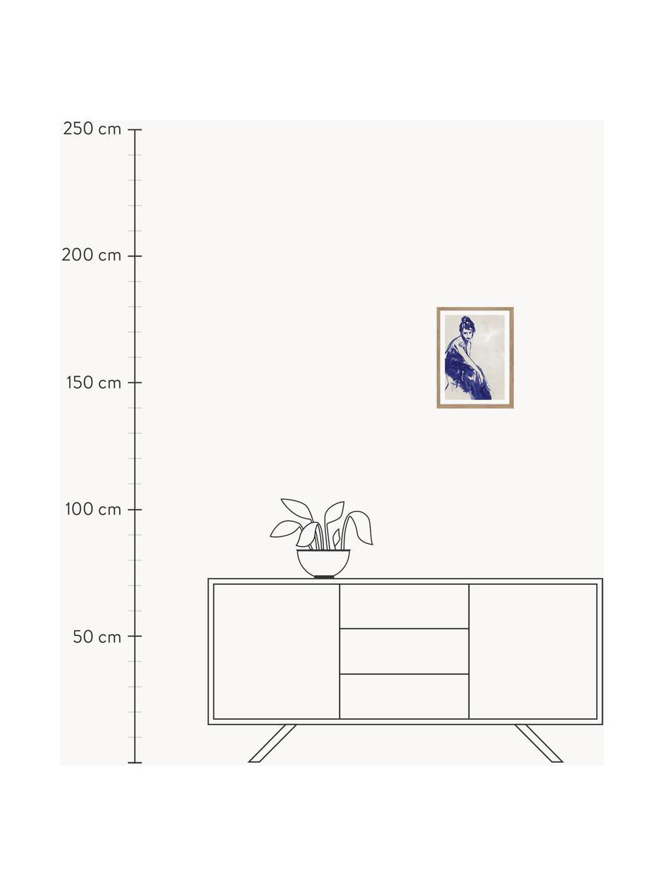 Ingelijste digitale print Just a little while, Lijst: eikenhout, Koningsblauw, lichtbeige, B 30 x H 40 cm