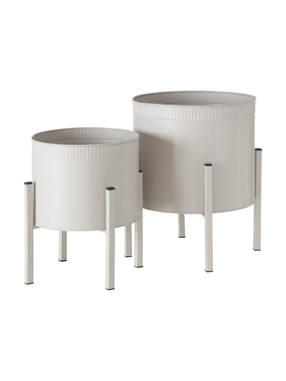 Set de maceteros de metal Tamina, 2 uds., Metal con pintura en polvo, Beige, Set de diferentes tamaños